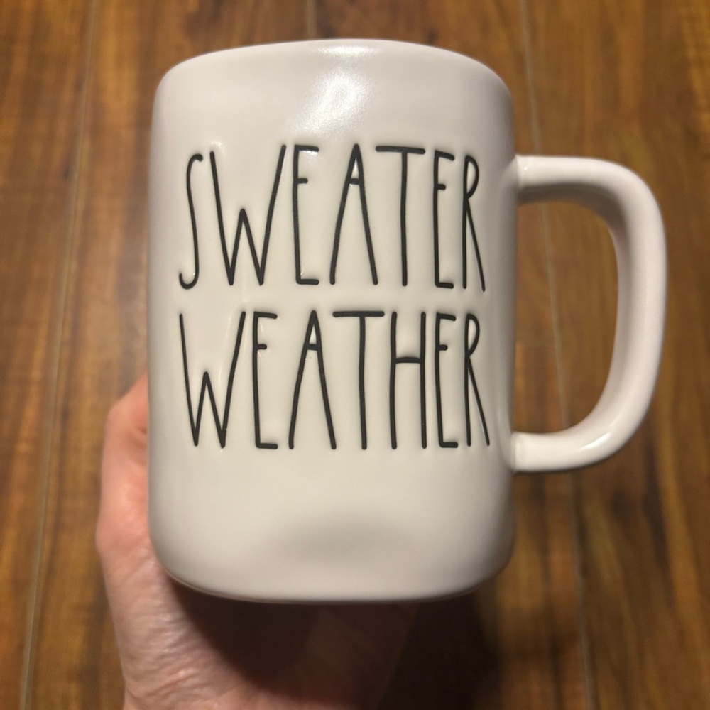 Rae Dunn - 181 - SWEATER WEATHER white artisan collection mug w dark interior